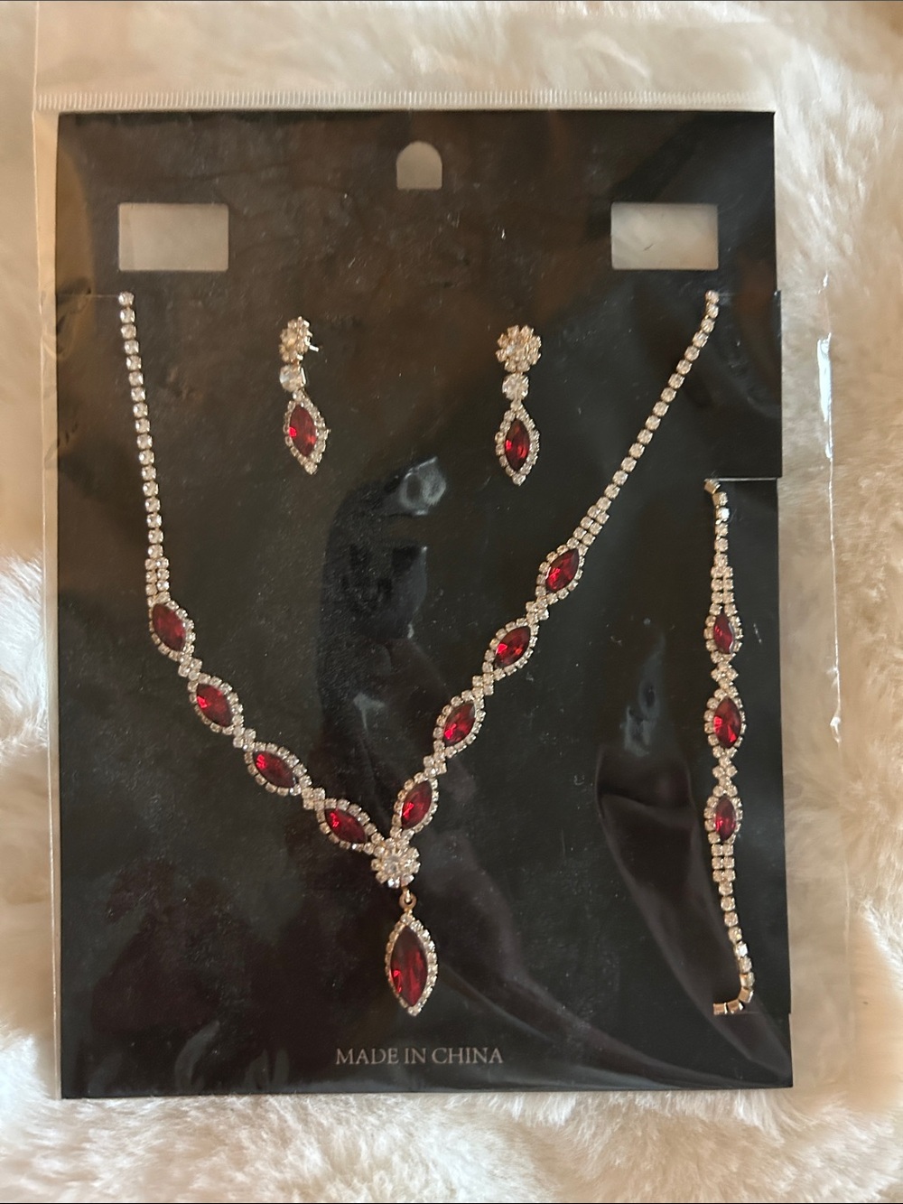 Red Crystal Necklace, Bracelet & Earring Set